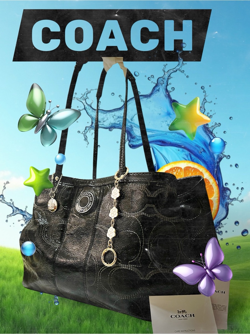 Vintage Coach kiss lock soho shoulder bag Black Leather with Signature Charm - Picture 7 of 17